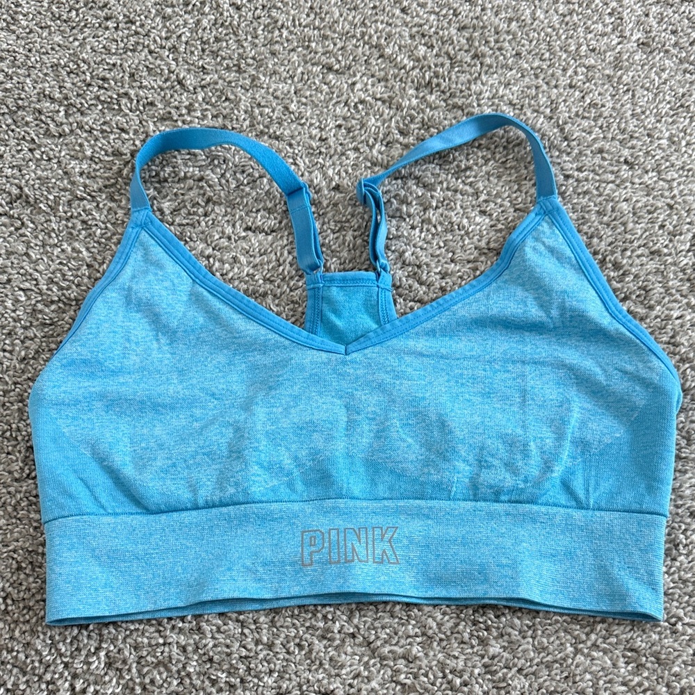 PINK Victoria's Secret Heathered Blue Seamless Sports Bralette.